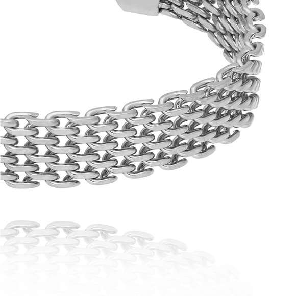 Silver Multi-Row Chain Mesh Bracelet - Picture 2 of 3